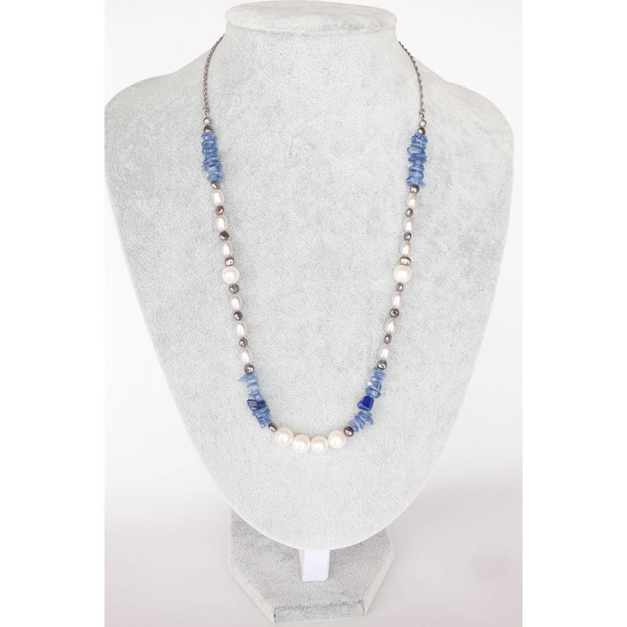 紅女　joncher　天然石フラワーペンダント（カイヤナイト　淡水パール　ラピスラズリ）ペンダントトップつけ外し自由！ |  | 05