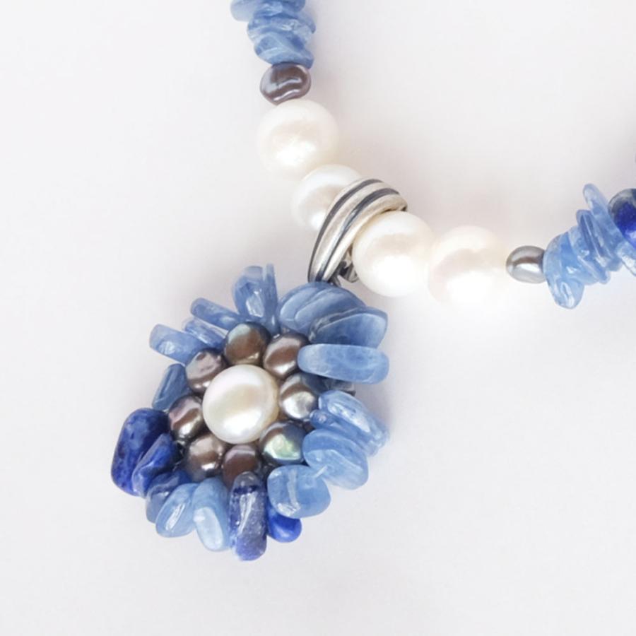 紅女　joncher　天然石フラワーペンダント（カイヤナイト　淡水パール　ラピスラズリ）ペンダントトップつけ外し自由！ |  | 07