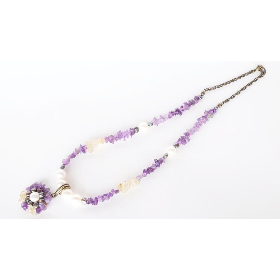 紅女　joncher　天然石フラワーペンダント（アメシスト　　ルチルクオーツ　淡水パール）ペンダントトップつけ外し自由！ |  | 01