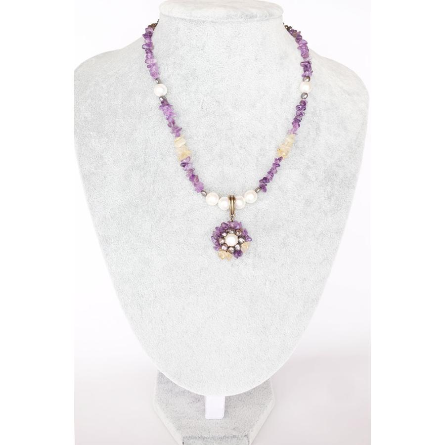 紅女　joncher　天然石フラワーペンダント（アメシスト　　ルチルクオーツ　淡水パール）ペンダントトップつけ外し自由！ |  | 04