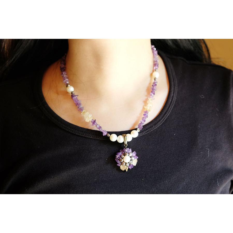 紅女　joncher　天然石フラワーペンダント（アメシスト　　ルチルクオーツ　淡水パール）ペンダントトップつけ外し自由！ |  | 06