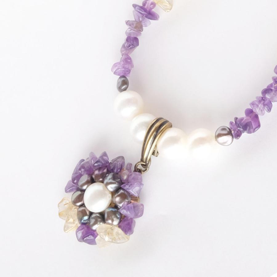 紅女　joncher　天然石フラワーペンダント（アメシスト　　ルチルクオーツ　淡水パール）ペンダントトップつけ外し自由！ |  | 07