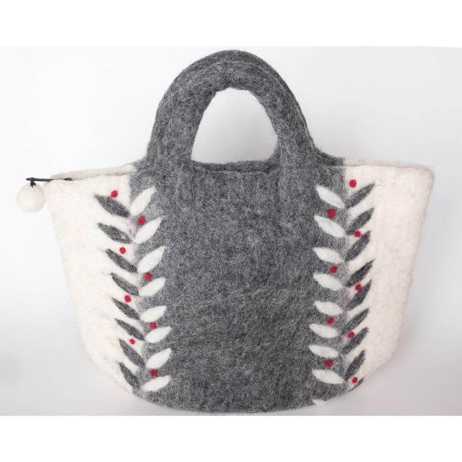 サナ・ハスタカラ　リーフバッグ　ウール100％のフェルトバッグ（グレー　レッド　イエロー） （フェアトレード商品） | シサム工房 | 01