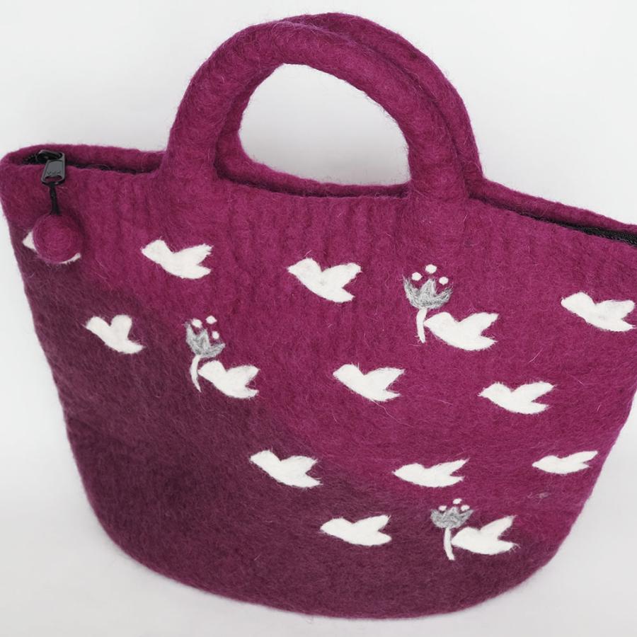 サナ・ハスタカラ　バードバッグ　ウール100％のフェルトバッグ（パープル　グレー） （フェアトレード商品） | シサム工房 | 01