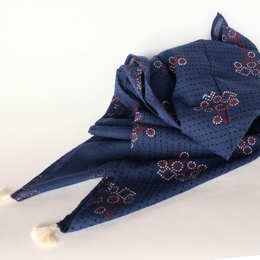 シサム工房・サシャ　オーガニックコットンオマモリショール（ネイビー　ホワイト）（フェアトレード商品） | シサム工房 | 01
