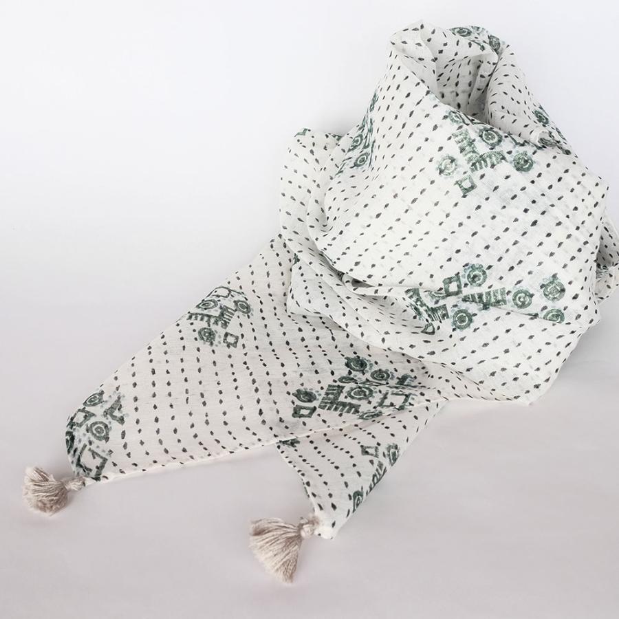 シサム工房・サシャ　オーガニックコットンオマモリショール（ネイビー　ホワイト）（フェアトレード商品） | シサム工房 | 02