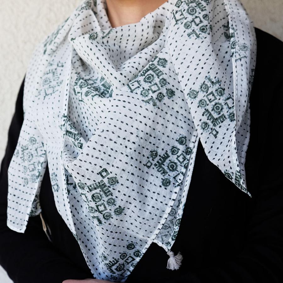 シサム工房・サシャ　オーガニックコットンオマモリショール（ネイビー　ホワイト）（フェアトレード商品） | シサム工房 | 04