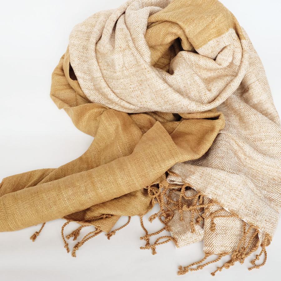 シサム工房　２トーンワイドエリシルクストール（マスタード　ブルー）（フェアトレード商品）シルク１００％ | シサム工房 | 01