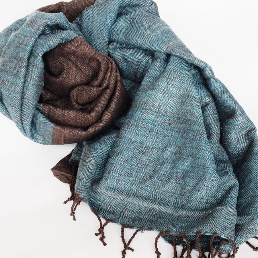 シサム工房　２トーンワイドエリシルクストール（マスタード　ブルー）（フェアトレード商品）シルク１００％ | シサム工房 | 02