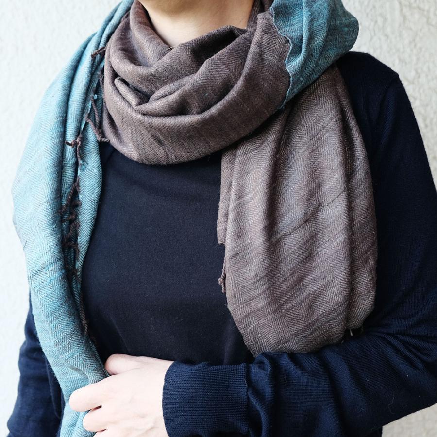 シサム工房　２トーンワイドエリシルクストール（マスタード　ブルー）（フェアトレード商品）シルク１００％ | シサム工房 | 03