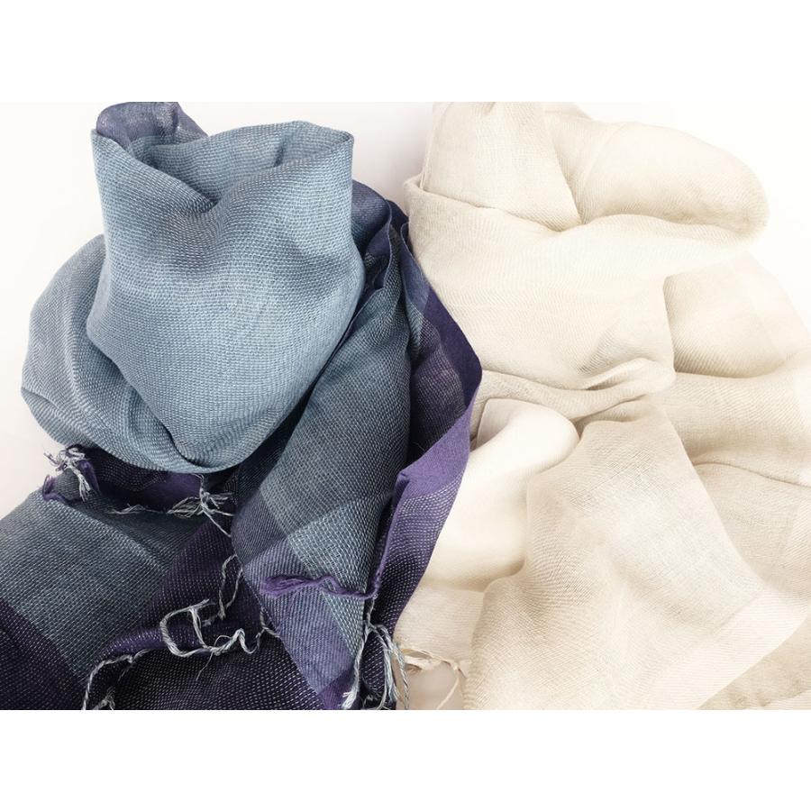 シサム工房・サシャ　手織りリネン・オーガニックコットンストール（ブルー　ベージュ）（フェアトレード商品）　メール便対象商品 | シサム工房