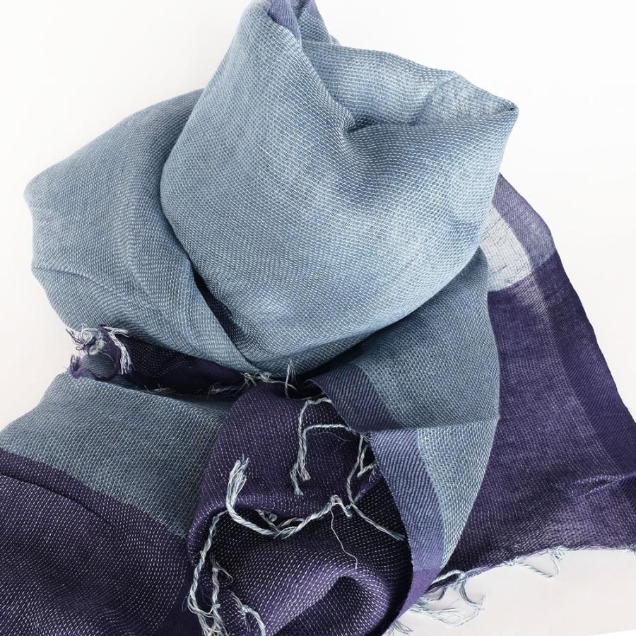 シサム工房・サシャ　手織りリネン・オーガニックコットンストール（ブルー　ベージュ）（フェアトレード商品）　メール便対象商品 | シサム工房 | 01