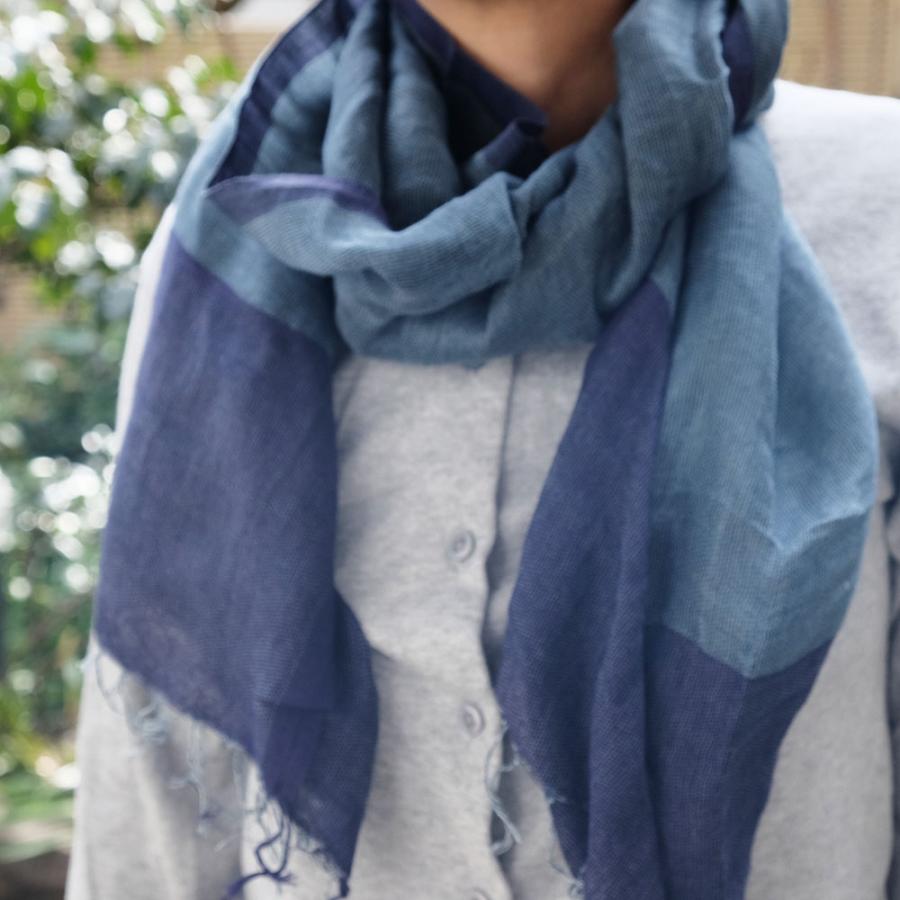 シサム工房・サシャ　手織りリネン・オーガニックコットンストール（ブルー　ベージュ）（フェアトレード商品）　メール便対象商品 | シサム工房 | 03