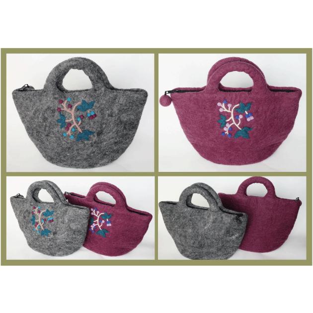 シサム工房 サナ・ハスタカラ　野ぶどうバッグ　ウール100％のフェルトバッグ（グレー　パープル） （フェアトレード商品） | シサム工房 | 08