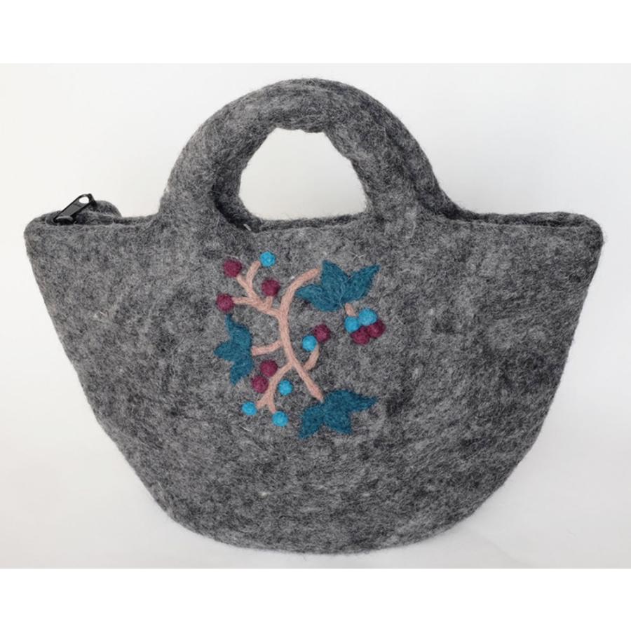 シサム工房 サナ・ハスタカラ　野ぶどうバッグ　ウール100％のフェルトバッグ（グレー　パープル） （フェアトレード商品） | シサム工房 | 02