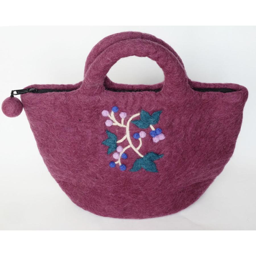 シサム工房 サナ・ハスタカラ　野ぶどうバッグ　ウール100％のフェルトバッグ（グレー　パープル） （フェアトレード商品） | シサム工房 | 03