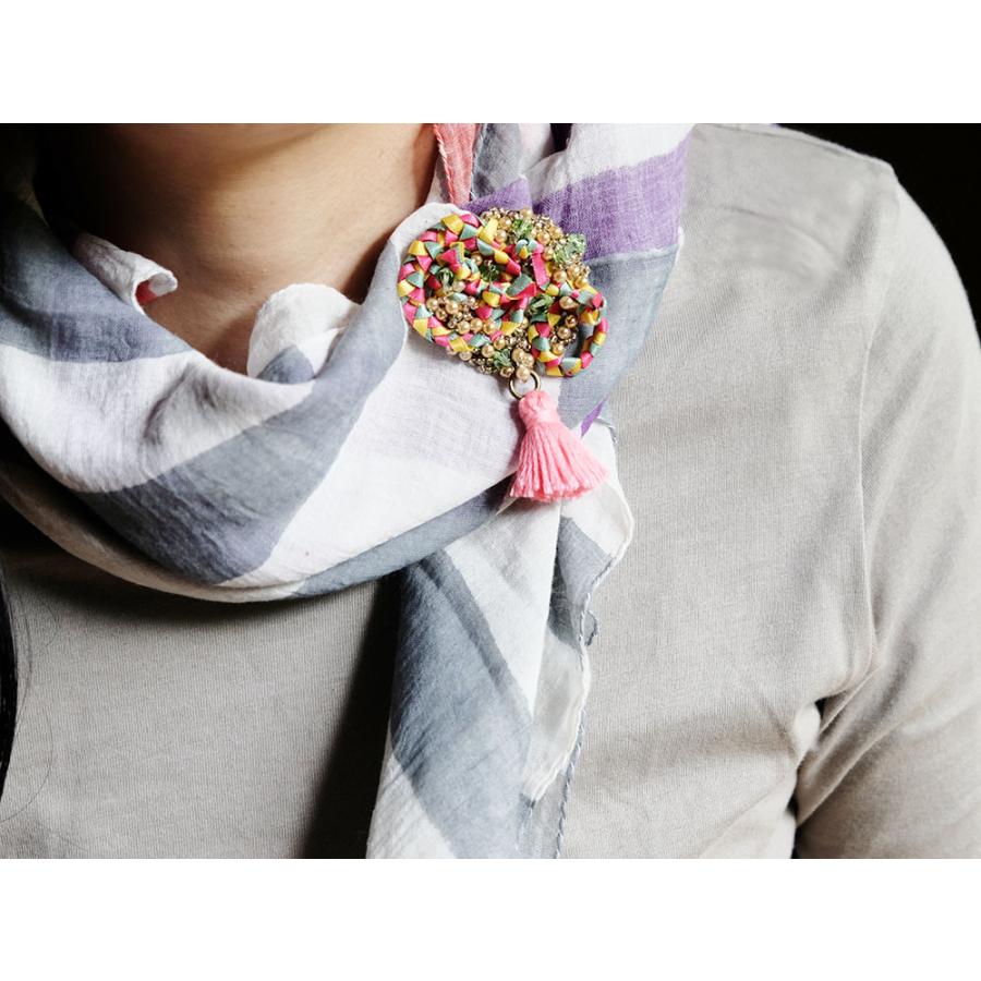 紅女　joncher　ビーズリボンタッセルくるくるブローチ（ピンクグリーン）　ビーズ・タッセル・リボンを組み合わせたブローチ |  | 03