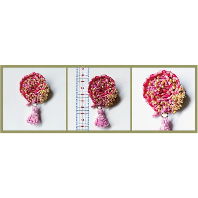 紅女　joncher　ビーズリボンタッセルくるくるブローチ（ピンク）　ビーズ・タッセル・リボンを組み合わせたブローチ |  | 05