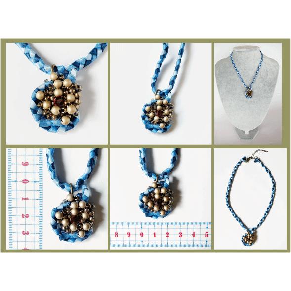 紅女　joncher　ビーズリボンペンダント（ブルー）　ビーズ・リボンを組み合わせたペンダント |  | 07