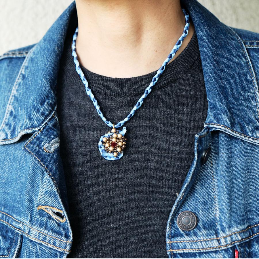 紅女　joncher　ビーズリボンペンダント（ブルー）　ビーズ・リボンを組み合わせたペンダント |  | 06