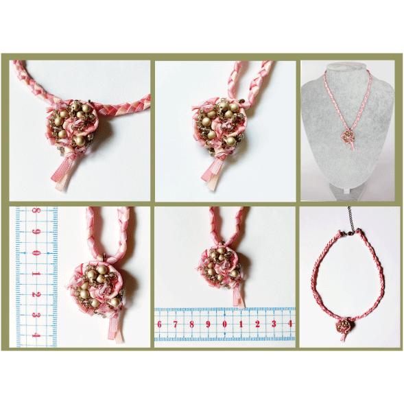 紅女　joncher　ビーズリボンペンダント（ピンク）　ビーズ・リボンを組み合わせたペンダント |  | 07
