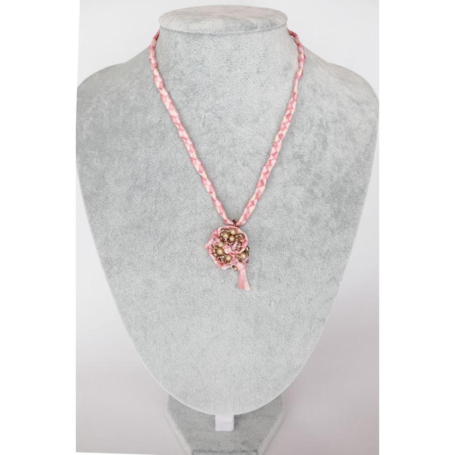 紅女　joncher　ビーズリボンペンダント（ピンク）　ビーズ・リボンを組み合わせたペンダント |  | 04