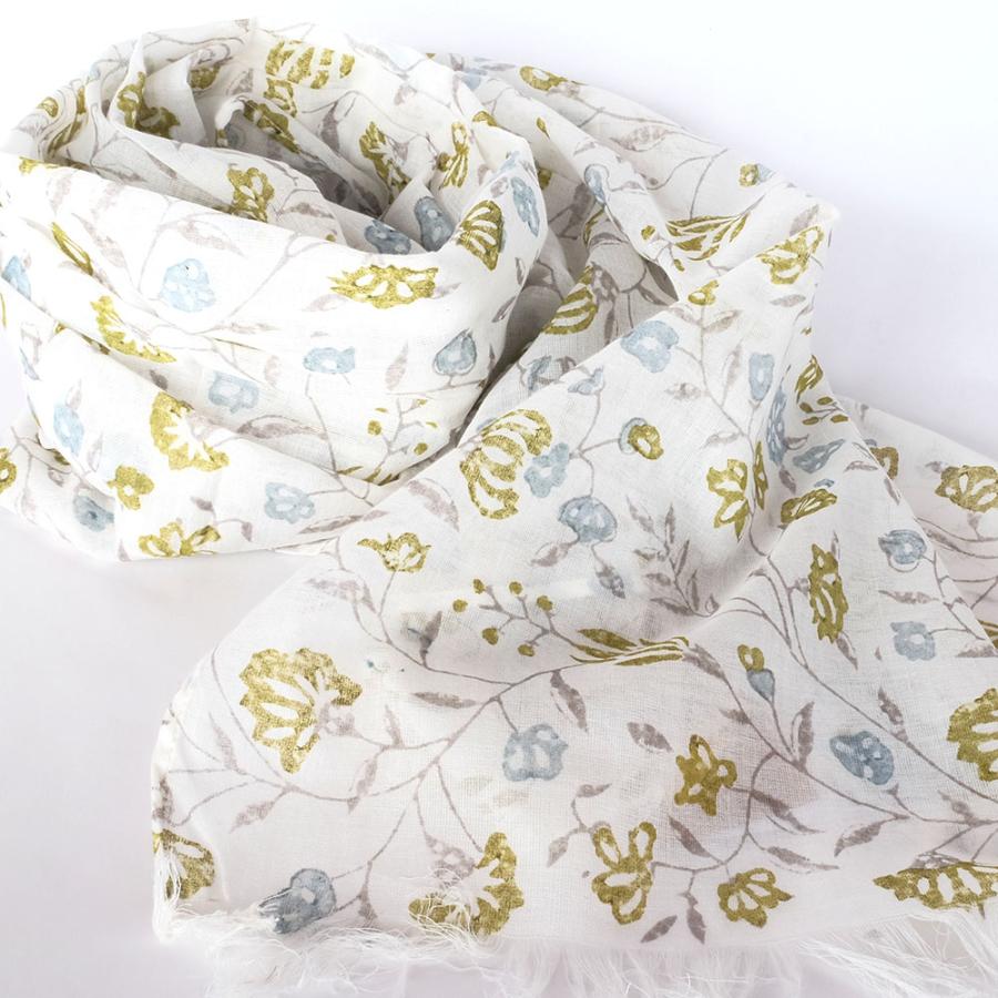 シサム工房・サシャ　手織りオーガニックコットンガーデンストール（ライム　ブルー）（フェアトレード商品） | シサム工房 | 01