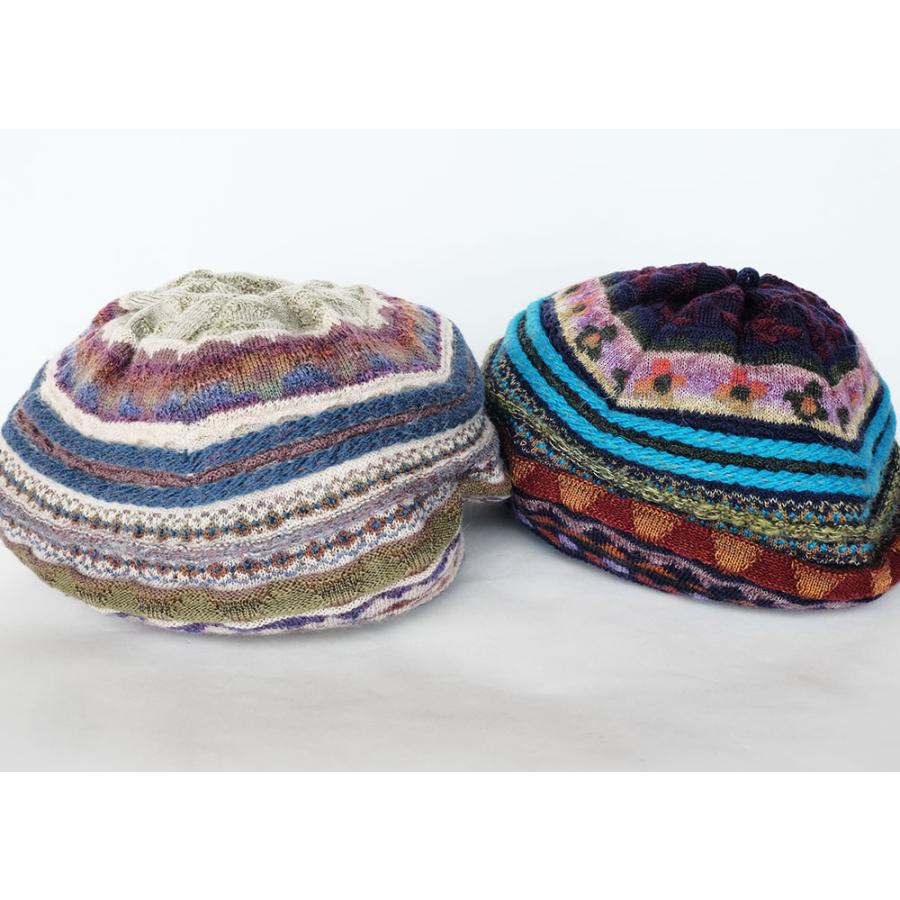 Ｍ．＆ＫＹＯＫＯ　秋冬ハーベストジャガードニットベレー帽  (ベージュ　ネイビー） | M.&KYOKO