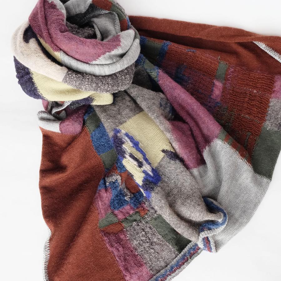 【SALE 再値下げ】Ｍ．＆ＫＹＯＫＯ　モザイクブロックシアーショール（グレー　ブルー）＜メーカー希望小売価格27500円＞ | M.&KYOKO | 01