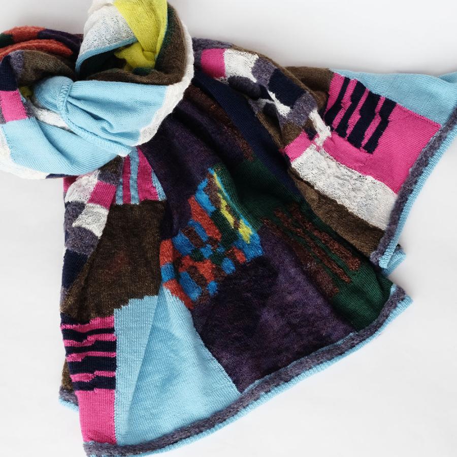 【SALE 再値下げ】Ｍ．＆ＫＹＯＫＯ　モザイクブロックシアーショール（グレー　ブルー）＜メーカー希望小売価格27500円＞ | M.&KYOKO | 02