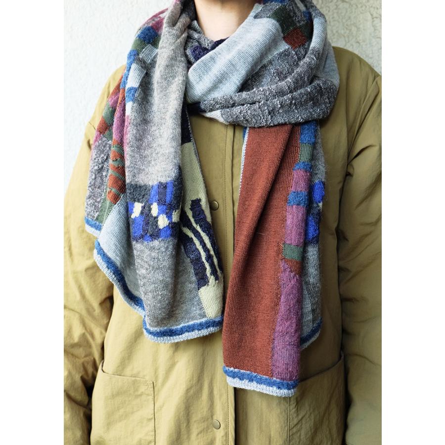 【SALE 再値下げ】Ｍ．＆ＫＹＯＫＯ　モザイクブロックシアーショール（グレー　ブルー）＜メーカー希望小売価格27500円＞ | M.&KYOKO | 03