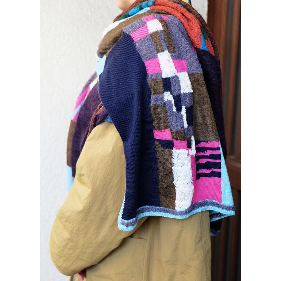 【SALE 再値下げ】Ｍ．＆ＫＹＯＫＯ　モザイクブロックシアーショール（グレー　ブルー）＜メーカー希望小売価格27500円＞ | M.&KYOKO | 04