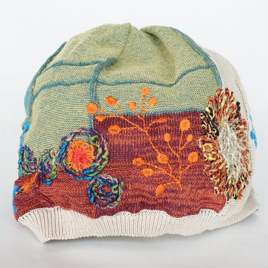 Ｍ．＆ＫＹＯＫＯ　窓辺の花刺繍帽春夏ニット帽（ベージュ　ブラック）　小ぶりのワッチタイプ | M.&KYOKO | 01