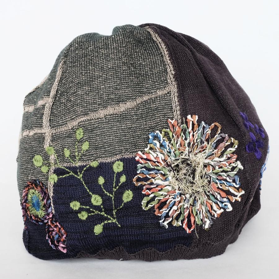 Ｍ．＆ＫＹＯＫＯ　窓辺の花刺繍帽春夏ニット帽（ベージュ　ブラック）　小ぶりのワッチタイプ | M.&KYOKO | 02