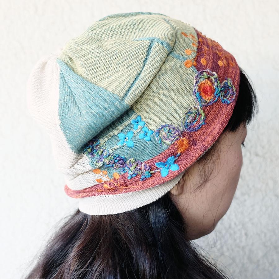Ｍ．＆ＫＹＯＫＯ　窓辺の花刺繍帽春夏ニット帽（ベージュ　ブラック）　小ぶりのワッチタイプ | M.&KYOKO | 03
