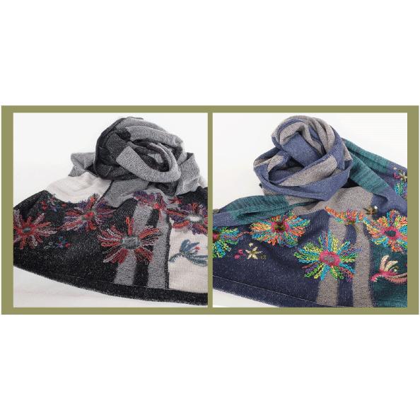 【SALE】Ｍ．＆ＫＹＯＫＯ　ブロックリンクス春夏さらさらボタン付きストール （ブラック　ブルー）＜メーカー希望小売価格27500円＞ | M.&KYOKO | 07