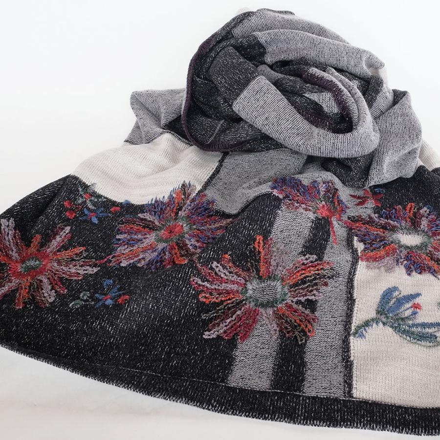 【SALE】Ｍ．＆ＫＹＯＫＯ　ブロックリンクス春夏さらさらボタン付きストール （ブラック　ブルー）＜メーカー希望小売価格27500円＞ | M.&KYOKO | 01