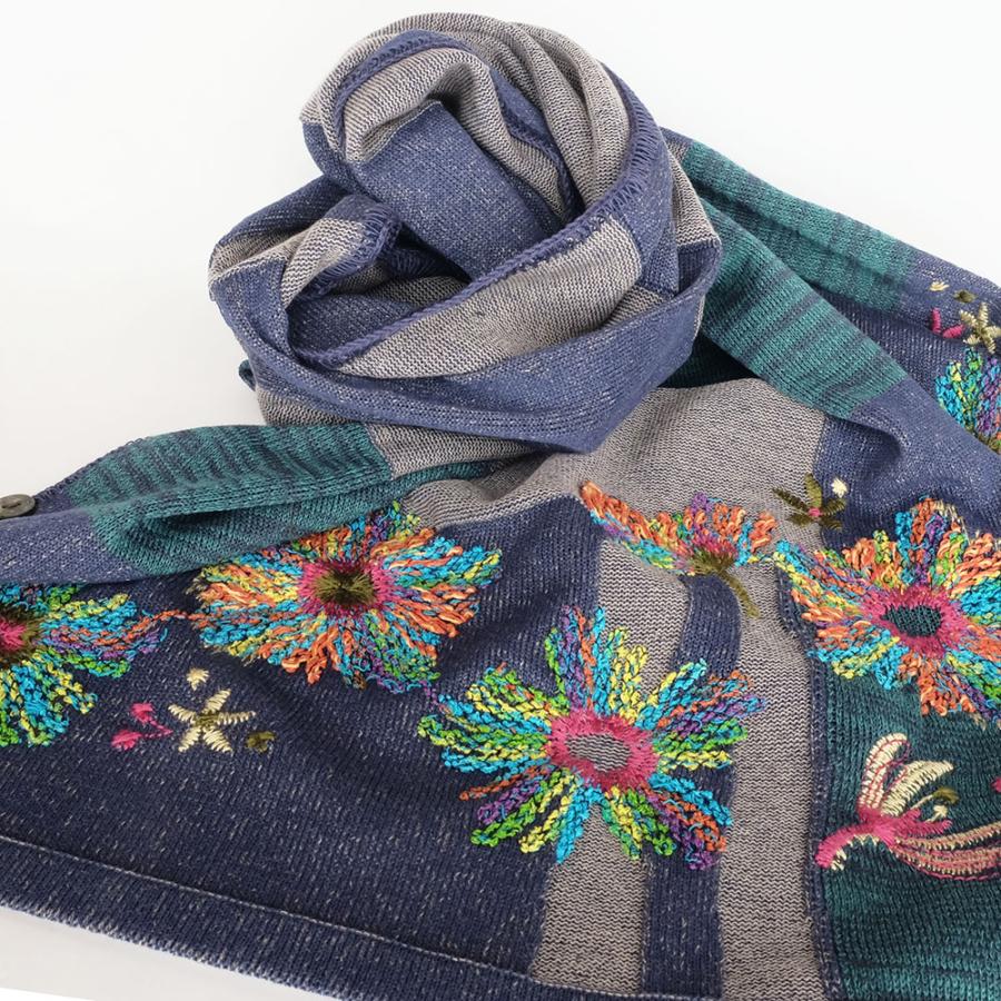 【SALE】Ｍ．＆ＫＹＯＫＯ　ブロックリンクス春夏さらさらボタン付きストール （ブラック　ブルー）＜メーカー希望小売価格27500円＞ | M.&KYOKO | 02