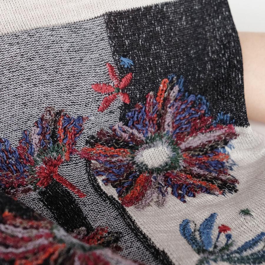 【SALE】Ｍ．＆ＫＹＯＫＯ　ブロックリンクス春夏さらさらボタン付きストール （ブラック　ブルー）＜メーカー希望小売価格27500円＞ | M.&KYOKO | 05