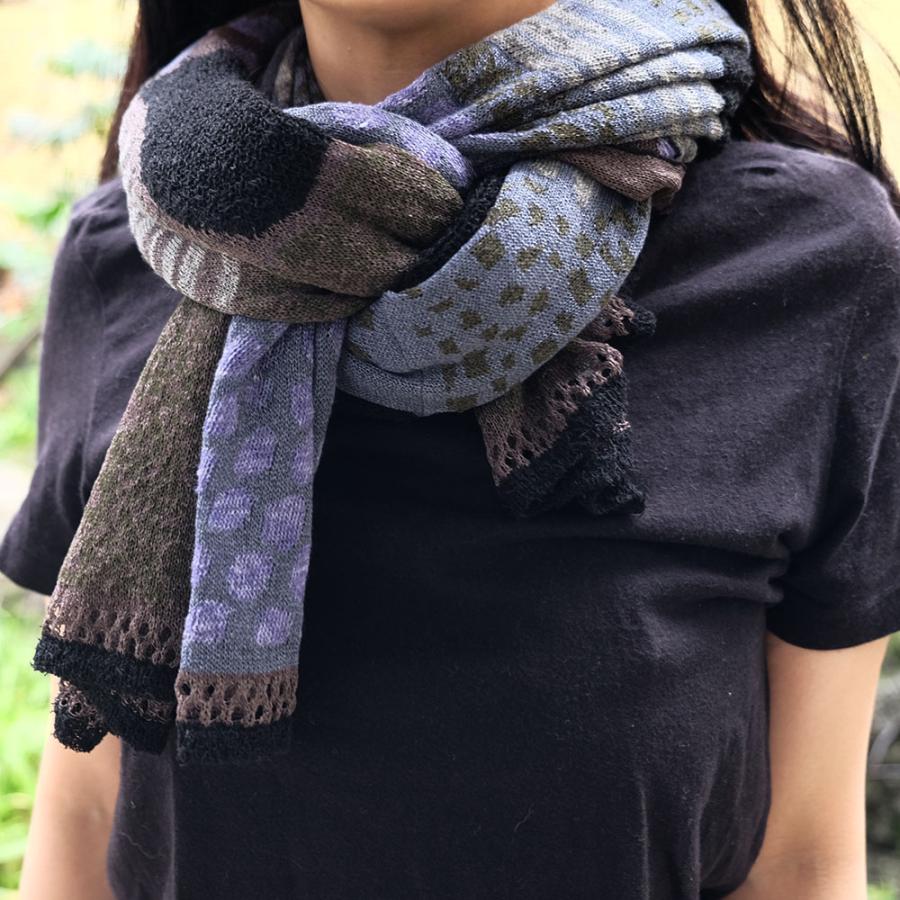 【SALE】Ｍ．＆ＫＹＯＫＯ　うららの風景柄シアーニットショール （ブラック　ホワイト）＜メーカー希望小売価格24200円＞ | M.&KYOKO | 03