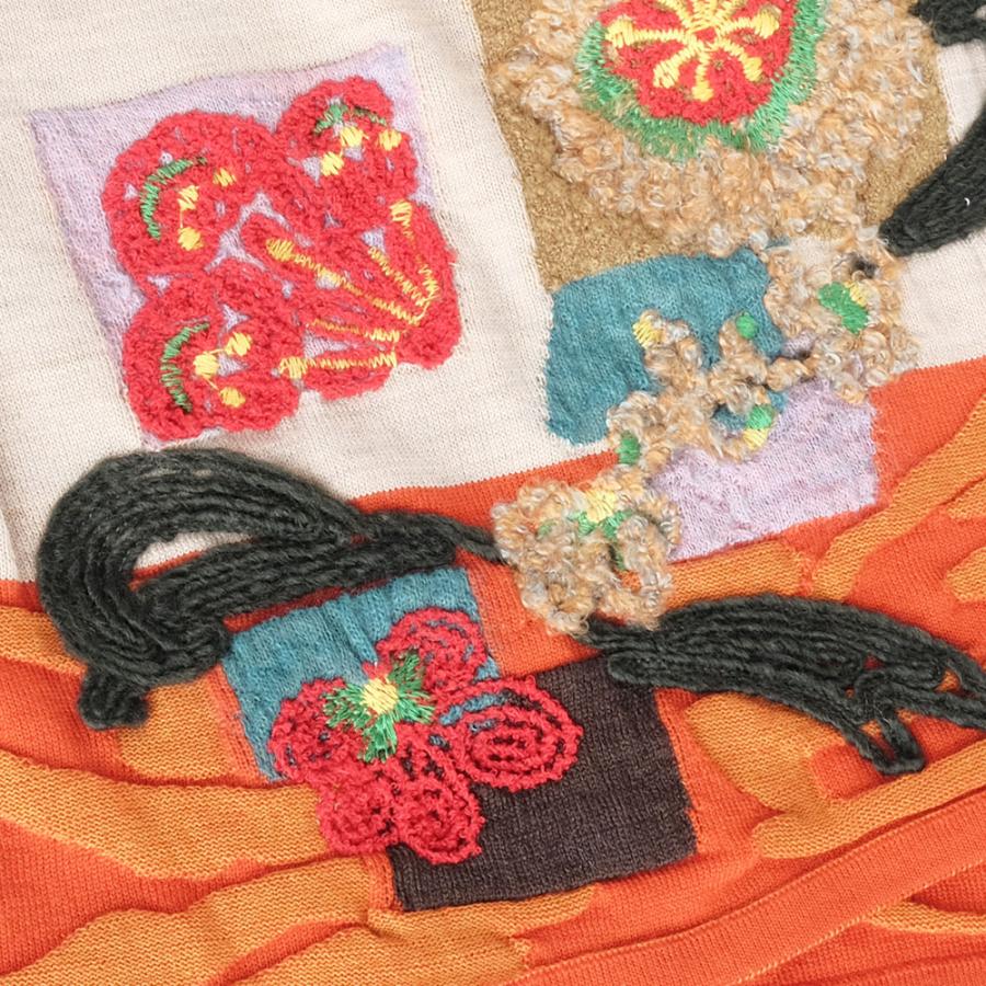 Ｍ．＆ＫＹＯＫＯフラワーベース刺繍3WAYショール （ブラウンオレンジ　チャコールブルー）ボタン付きではおり方のバリエーションが広がる！ | M.&KYOKO | 05