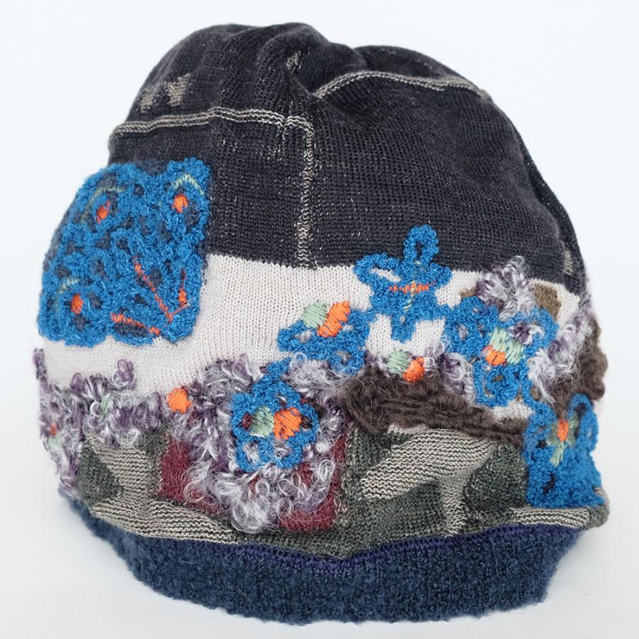Ｍ．＆ＫＹＯＫＯ　フラワーベース刺繍ニット帽 （ブラウンオレンジ　チャコールブルー） | M.&KYOKO | 02
