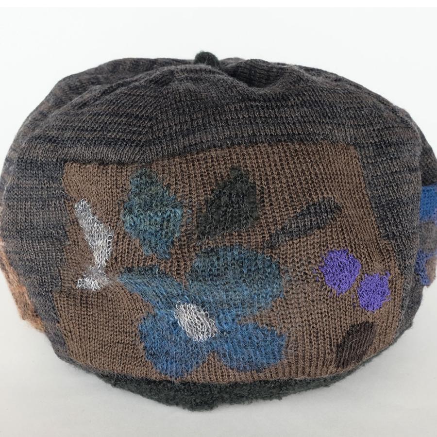 Ｍ．＆ＫＹＯＫＯ　秋冬アートフラワーニットベレー帽   (チャコール　ベージュ） 薄手のスッキリスタイルのニットベレー帽！ | M.&KYOKO | 01