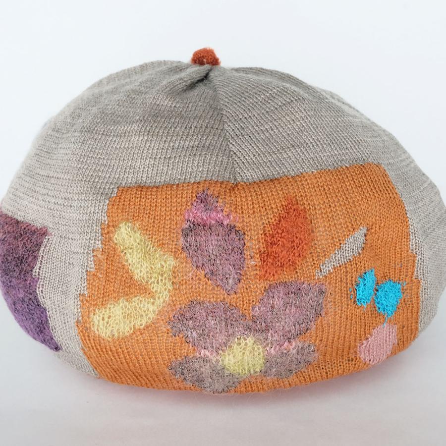 Ｍ．＆ＫＹＯＫＯ　秋冬アートフラワーニットベレー帽   (チャコール　ベージュ） 薄手のスッキリスタイルのニットベレー帽！ | M.&KYOKO | 02