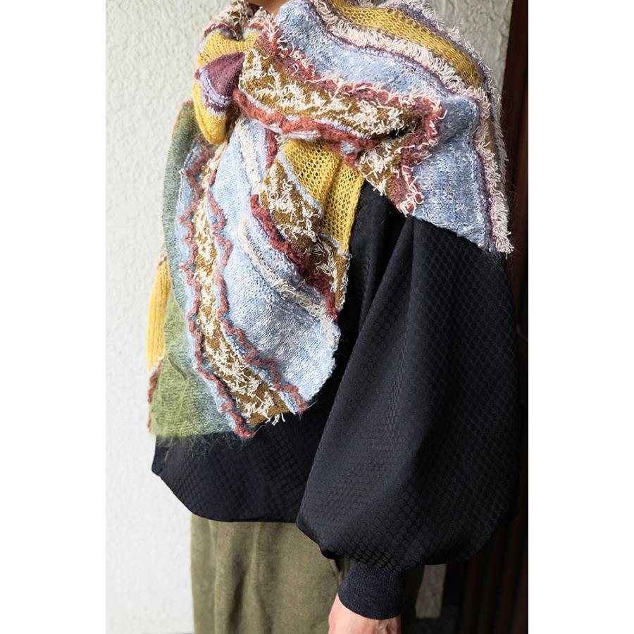 Ｍ．＆ＫＹＯＫＯ　ファンシーボーダー円形ショール （ブラック　イエロー）ふんわり軽やかな大判スヌード | M.&KYOKO | 04