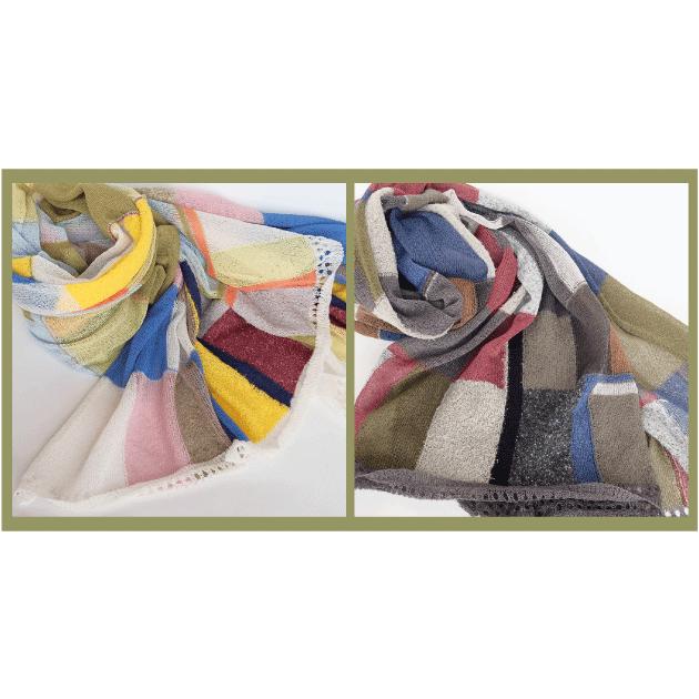 Ｍ．＆ＫＹＯＫＯ　モザイク柄春夏ニットショール（ホワイト　チャコール）薄手のさらさら大判ストール | M.&KYOKO | 07