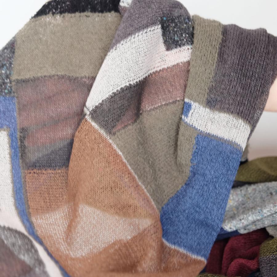 Ｍ．＆ＫＹＯＫＯ　モザイク柄春夏ニットショール（ホワイト　チャコール）薄手のさらさら大判ストール | M.&KYOKO | 06