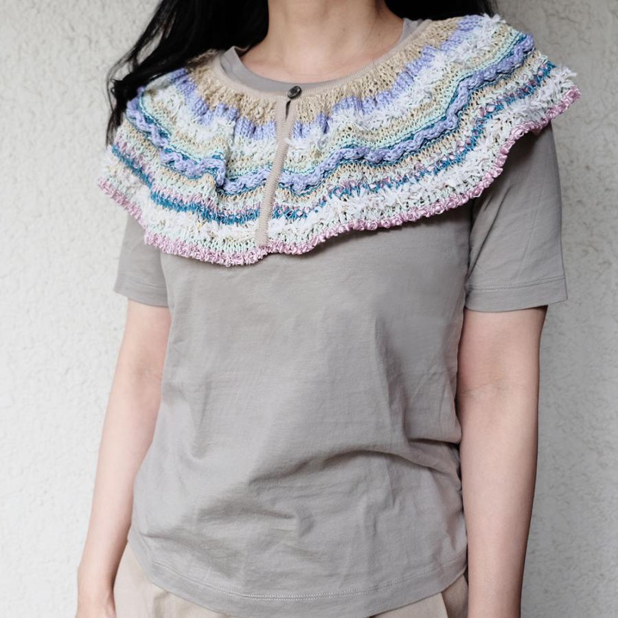 Ｍ．＆ＫＹＯＫＯ　ウェーブレースニットカラー(ベージュ　ブルー）サラサラの肌触り！ | M.&KYOKO | 03