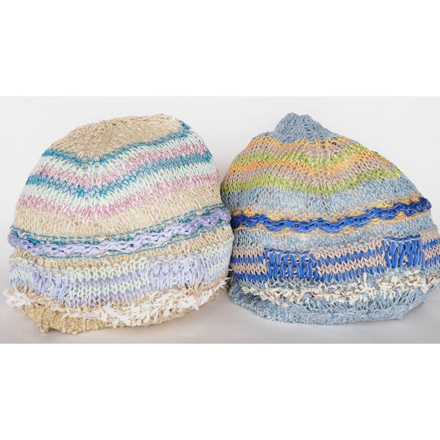 Ｍ．＆ＫＹＯＫＯ　カラフルウェーブレース春夏ニット帽 （ベージュ　ブルー）小ぶりのワッチタイプ | M.&KYOKO