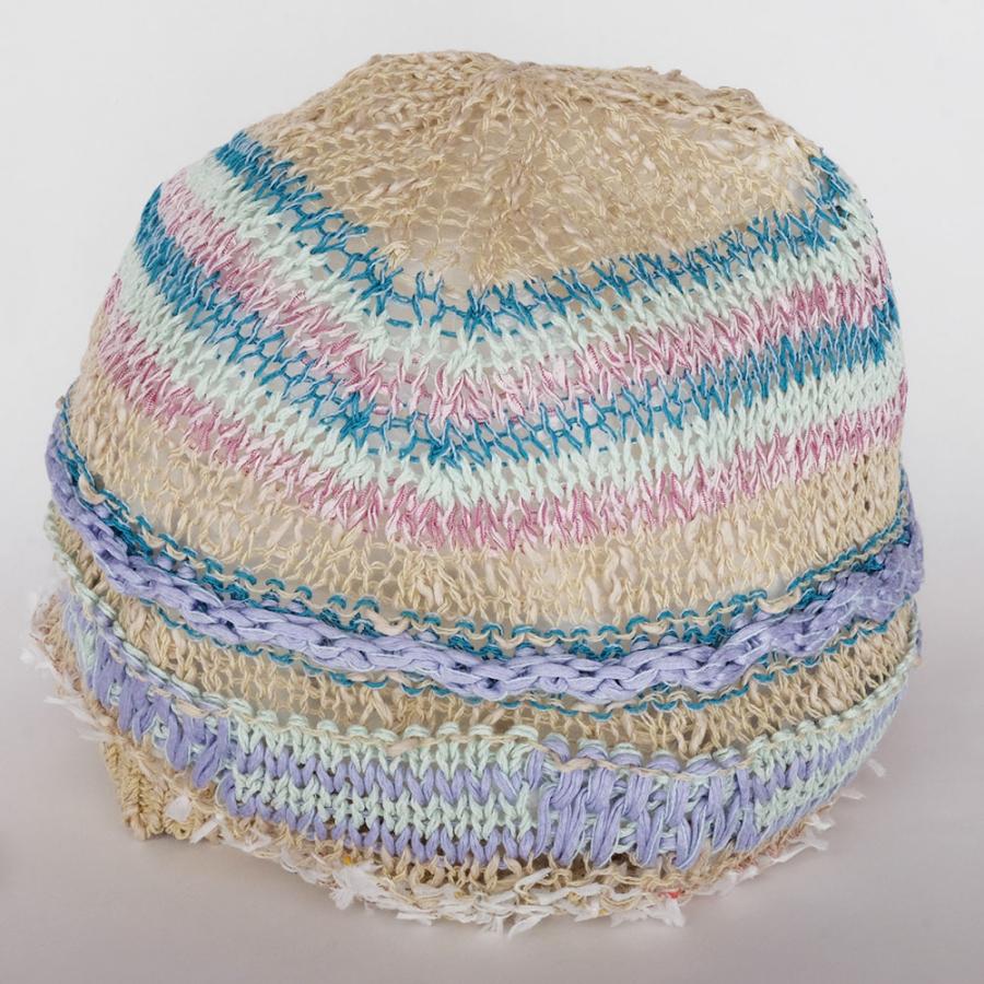 Ｍ．＆ＫＹＯＫＯ　カラフルウェーブレース春夏ニット帽 （ベージュ　ブルー）小ぶりのワッチタイプ | M.&KYOKO | 01